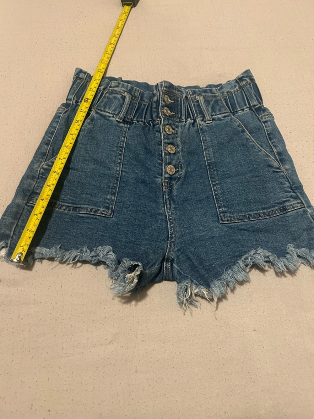 Black Label Blue High-Waist Paperbag Denim Shorts - Picture 2 of 9